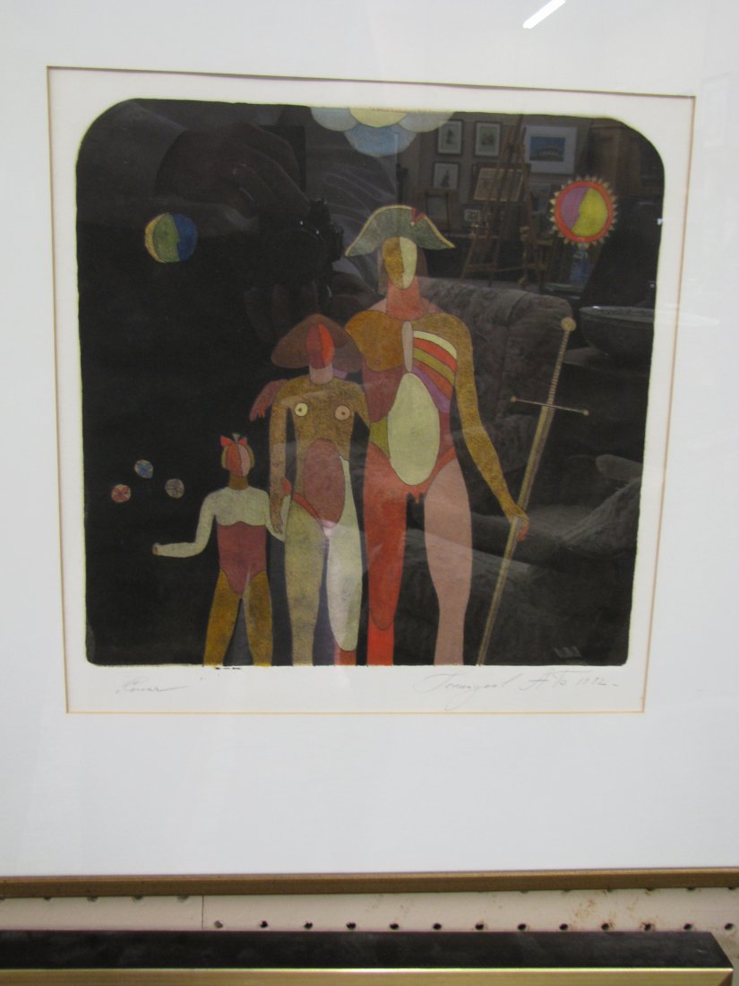Andre Gennadiev (Russian, 1947-), Two Color Etchings: Andre Gennadiev (Russian, 1947-), two color etchings, both depicting surrealist figures, both signed and dated in lower margin, sizes as framed 21.75" x 21.25", and 19.5" x 18.5"