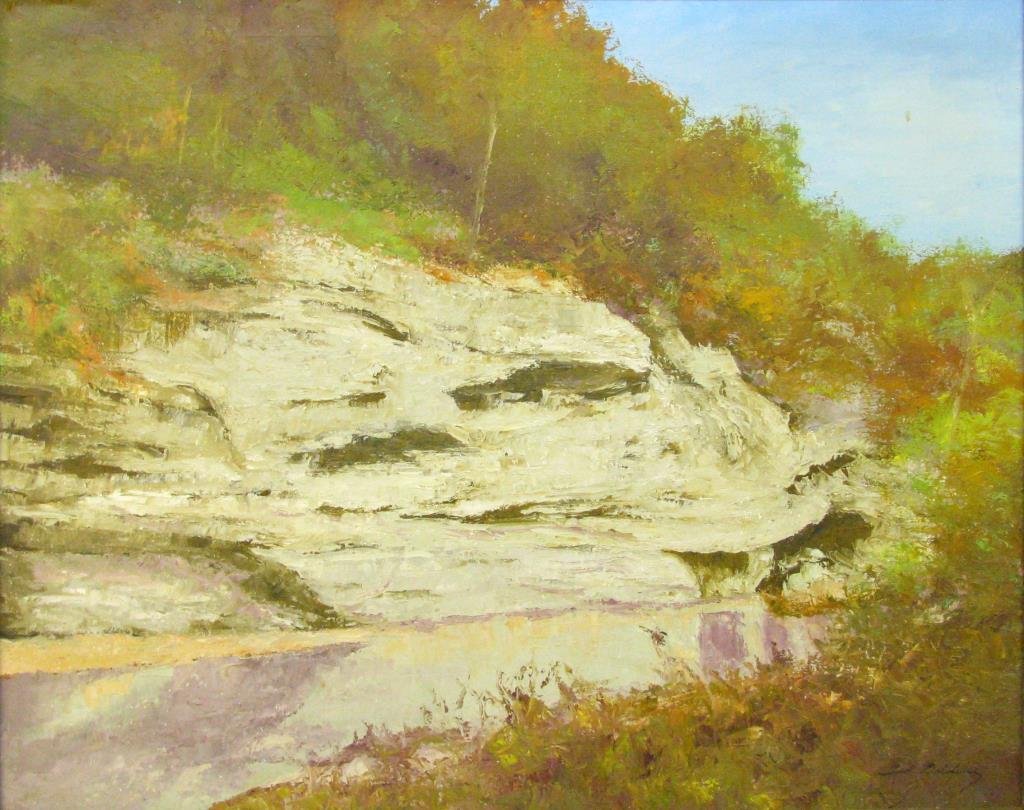 Ted Bolding 24x30 O/C Rock Ledge: Ted Bolding (IN, 1913-1998), 24 x 30 oil on canvas, signed lower right, Rock Ledge