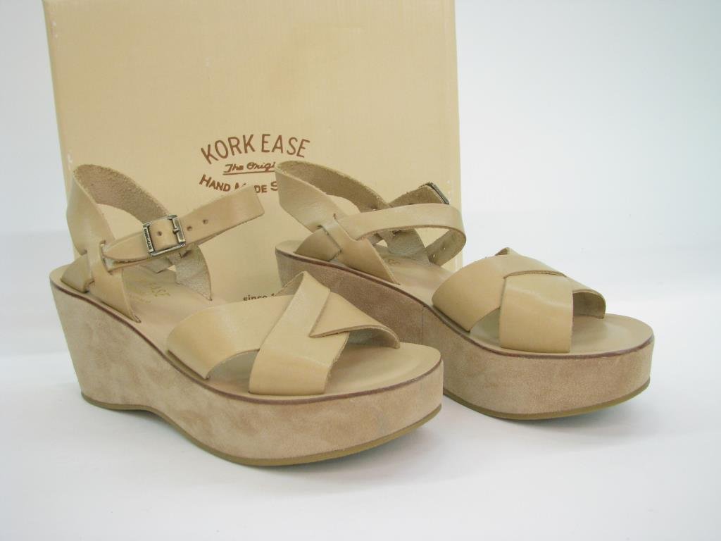 Kork Ease "The Original" Sandal: Kork Ease "The Original" hand made sandal. Ava-010 in natural buff suede with tan leather criss cross at toe and adjustable buckle strap. New in box. Size 7. Retail $135