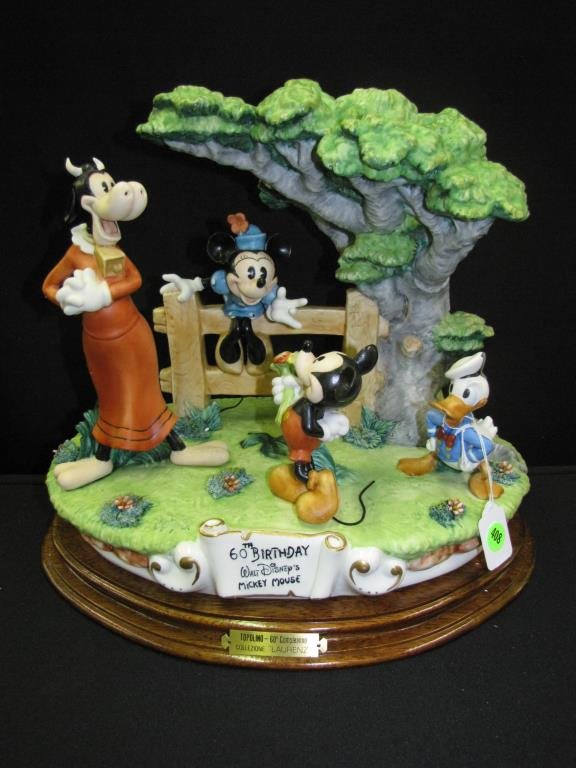 Capodimonte Laurenz Figural Grouping: Capodimonte Laurenz figural grouping, "Mickey Mouse 60th Birthday", 13.5" high, limited edition #87/2500, with original foam container