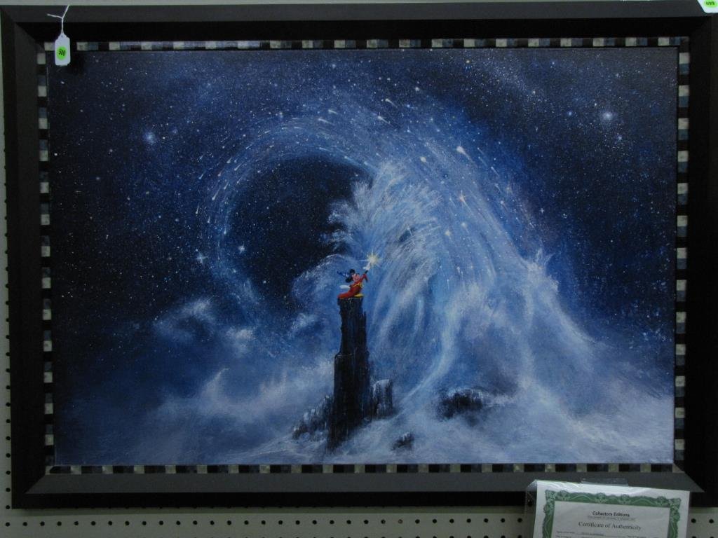 Ellenshaw Disney Limited Edition Giclee: Ellenshaw Disney Limited Edition giclee, entitled "Mickey's Dream", by artist Peter Ellenshaw, 2002, #120/395, with C of A, size as framed, 29" x 41"