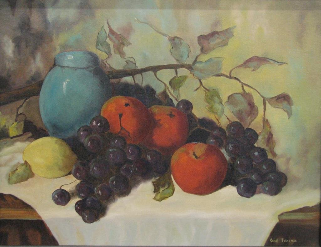 Carol Friedman 14x18 O/C Still Life: Carol Friedman (NY), 13.75" x 18" oil on canvas, signed lower right, still life, 18.75" x 23" as framed