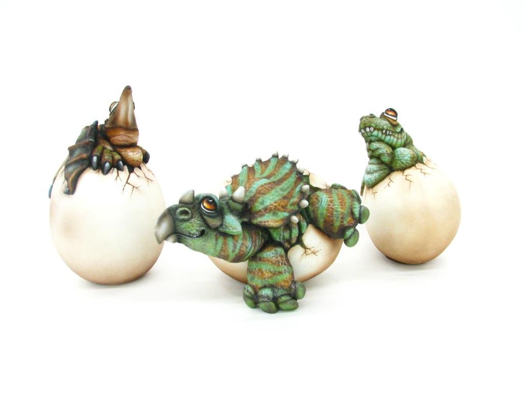 Todd Warner Hatchling Series Sculptures: Group of Todd Warner Hatchling Series sculptures, larger editions including Alligator, Dragon and Dinosaur, each pencil signed and each numbered 10/150, 9" to 13" high