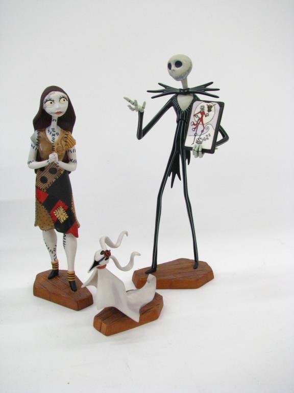 Three Walt Disney Classics Collection Figures: Three Walt Disney Classics Collection figures from The Nightmare Before Christmas, including Sally, Jack, and Zero, all with original boxes, light craquelure on back of Jack's head