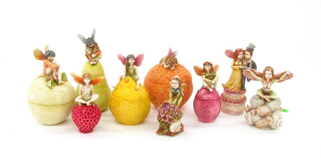 Group of 9 Harmony Kingdom Figures: Group of nine Harmony Kingdom figures, all depicting winged creatures, all lidded