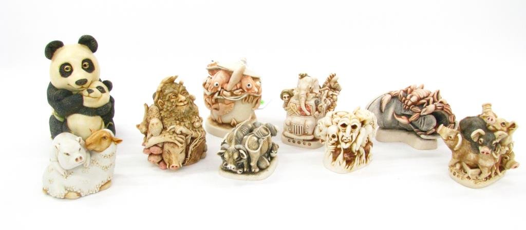 Group of 9 Harmony Kingdom Figures: Group of 9 Harmony Kingdom figures, depicting various animal figures, all lidded, including panda bear