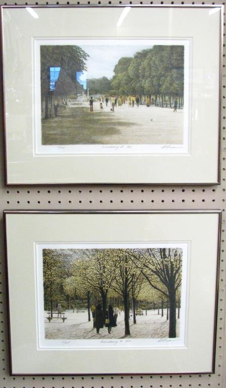 Set of Four Framed Harold Altman Prints: Set of four framed Harold Altman prints, including "Luxembourg I", "Luxembourg II", "Luxembourg III" and "Luxembourg IV", 1983, all signed, titled and numbered 81/285, lower margin, each size as frame