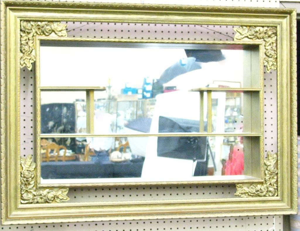 Vintage Mirrored Back Shadow Box: A vintage, mirrored-back shadow box curio cabinet, 30 x 42 inches, gold finish