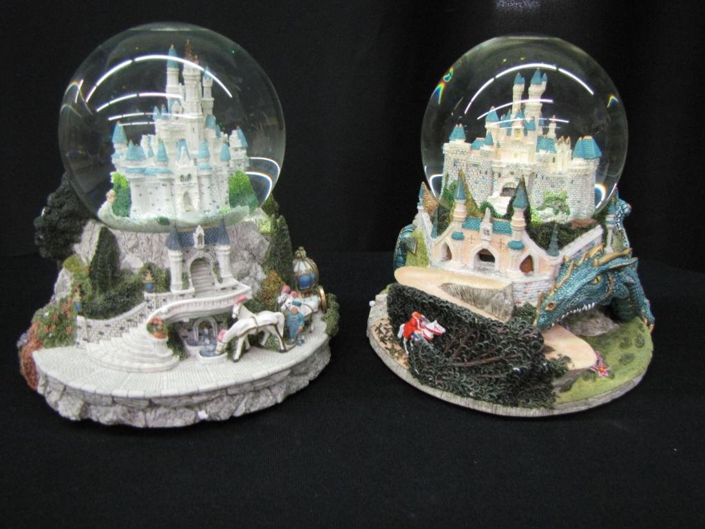 Two Disney Snow Globes: Two Disney Snow Globes including: "Once upon the Dream" (with original box) and "So this is Love" (without original box), 7" tall