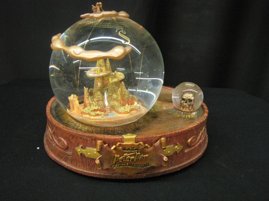 Peter Pan 15th Anniversary Snow Globe: Peter Pan 15th Anniversary Snow Globe featuring a scene from Never Never Land, 8" tall, with original box