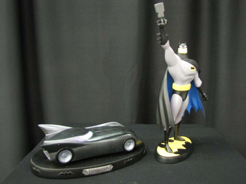 Batman Figurine and the Batmobile: Batman Figurine and the Batmobile including: "Batman: the Animated Dark Knight" (#908/2500) and "Batmobile" (986/2500), 4"-16" tall, with original boxes