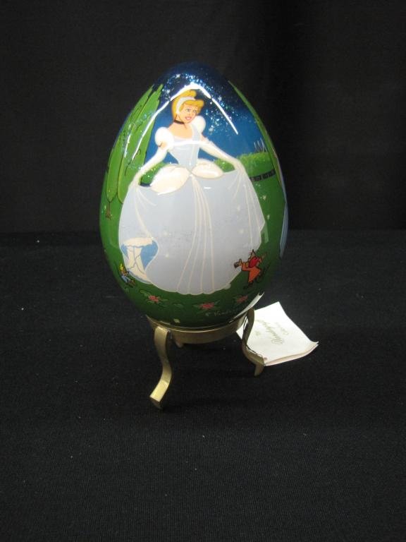 R. Vandergrift Disney Glass Egg: R. Vandergrift Glass Egg depicting scene from Cinderella, #65/250, 6" tall, with stand, without original box