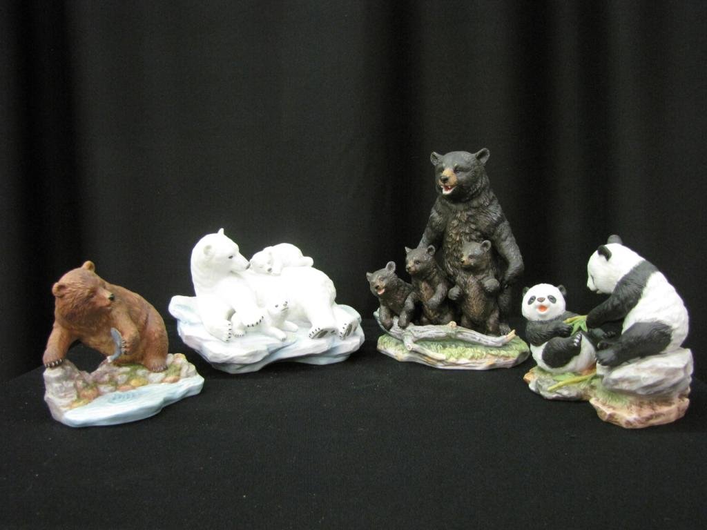 Four Maruri Porcelain Figural Groupings of Bears: Four Maruri Porcelain Figural Groupings of Bears including: "Baby Bear", Black Bear Family", "Polar Bear Family", and "Tug of War", 5-8" tall, with original boxes (except for "Polar bear Family" and "