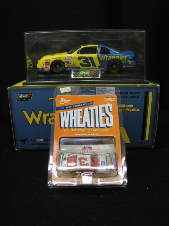 1/24th Scale #31 Stock Car with sealed matchbox #3: 1/24th Scale #31 Stock Car, 1997, Wrangler Jeans, Dale Earnhardt Jr., #31 Chevrolet Monte Carlo and #3 Goodwrench, Wheaties, Dale Earnhardt, 1997 Monte Carlo