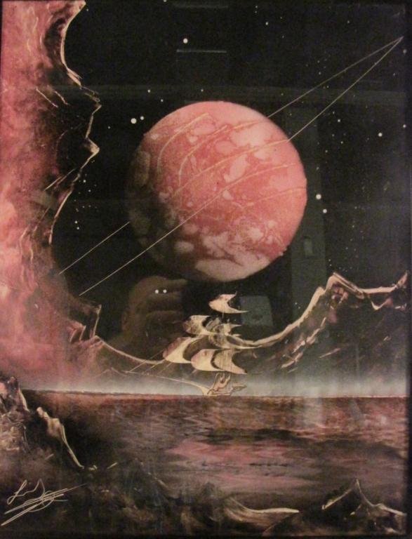 Three Astral Signed Prints: Three Astral Signed Prints depicting: two depicting alien ocean with ships, one depicting horizon with alien cliffs, framed 16x12, 18x14, and 20x16