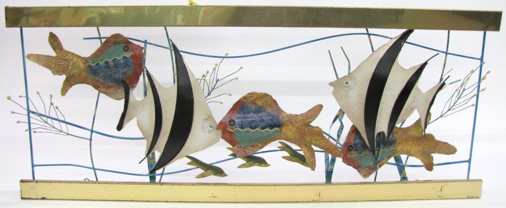 Curtis Jere Signed Hanging Sculpture: Curtis Jere Signed Hanging Sculpture depicting aquarium scene, signed 1993, 52x21.25