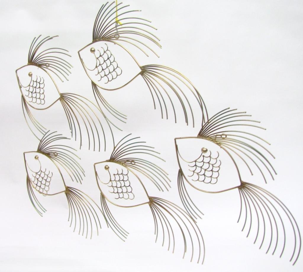 Curtis Jere Style Hanging Sculpture: Curtis Jere Style (unsigned) Hanging Sculpture depicting large school of fish, 34.25" tall