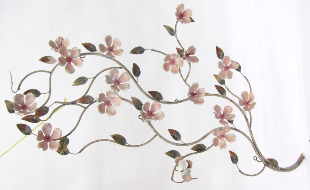 Curtis Jere Hanging Sculpture: Curtis Jere Hanging Sculpture depicting branches with pink flowers, 28x48 (Several bent petals)