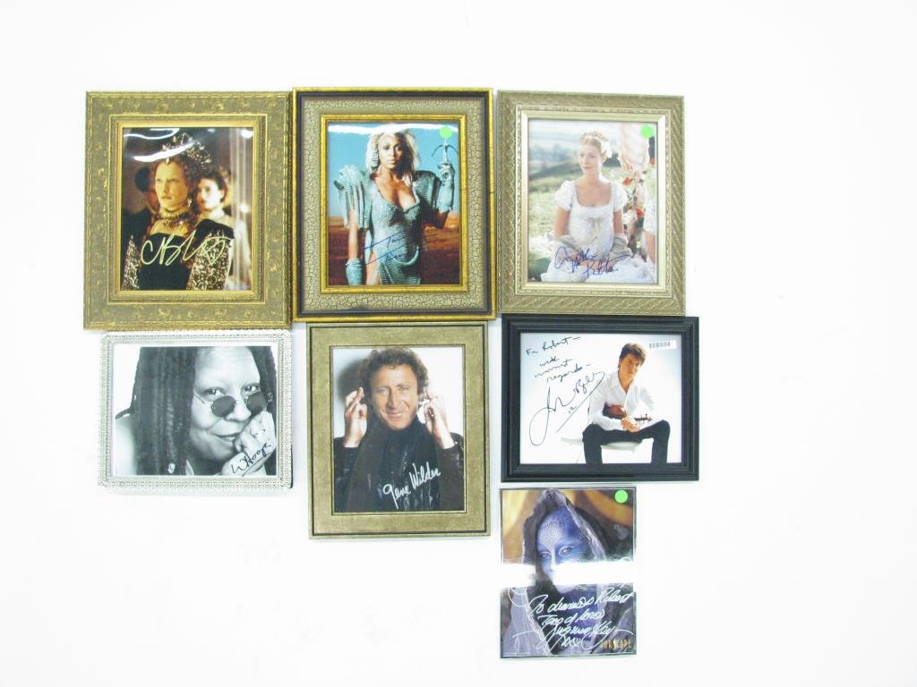 Group of Autographed Celebrity Photos (7): Group of Autographed Celebrity Photos, seven, framed, including Joshua Bell, Tina Turner (COA), Gene Wilder, Gwyneth Paltrow (COA), Cate Blanchett, Whoopi Goldberg, Virginia Hey (COA)