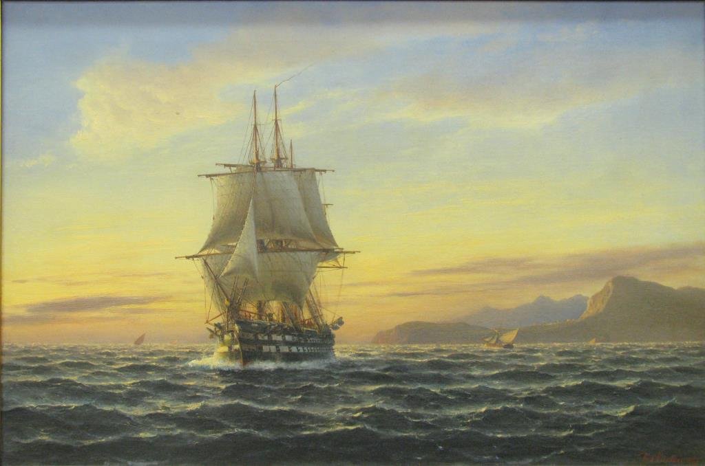Unclearly Signed Antique 23x34 O/C Clipper Ship: Unclearly Signed Antique 23x34 , O/C , signed lower right , Clipper Ship , Inscribed: Signed/Dated 1869 lower right , Titled Clipper Ship at Dusk ,Condition: Size as framed 30.5 x 41.5 , signature mig