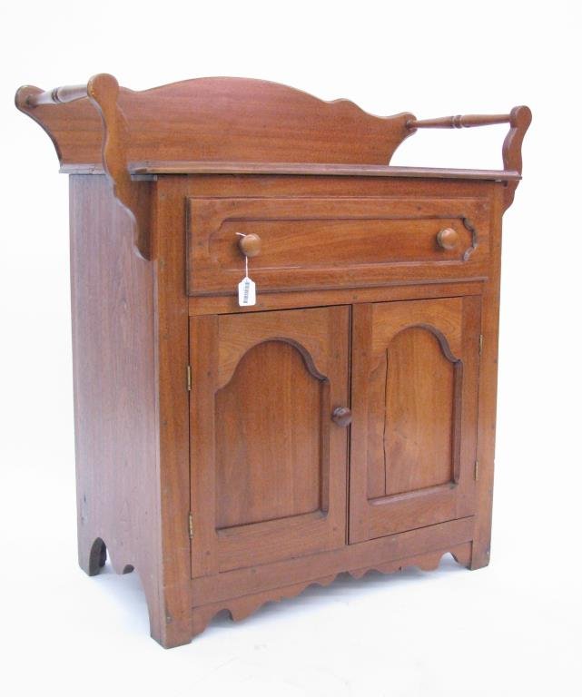 Antique Walnut and Poplar Washstand: An antique washstand, walnut and poplar, with one drawer, cupboard doors, two towel bars, ca 1880s, 36x 17 x 37h