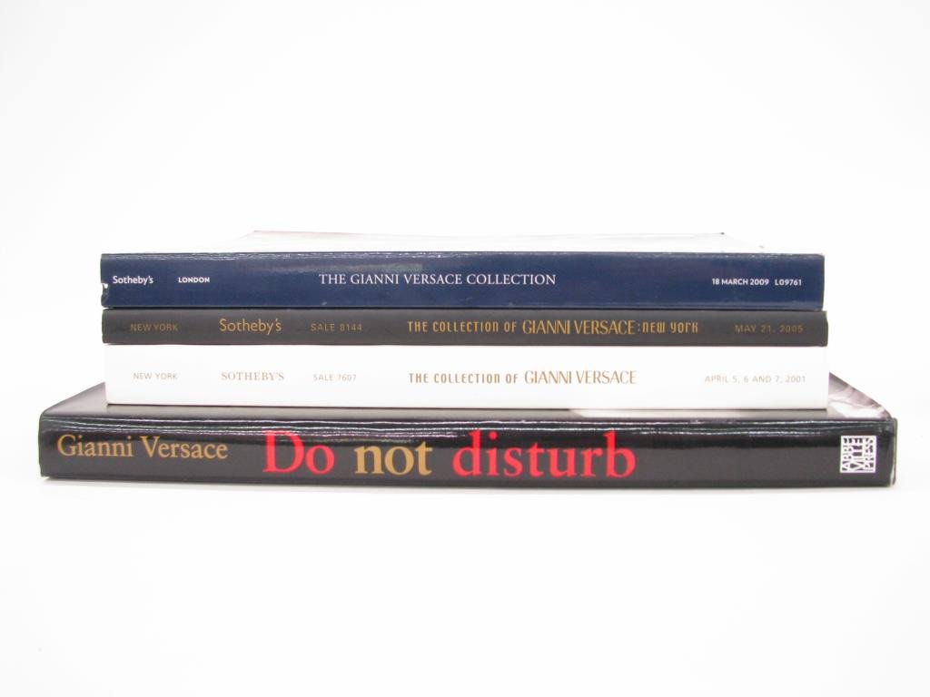 Gianni Versace Books, Two Sotheby Catalogues: Lot of four Gianni Versace items: 1. The Collection of Gianni Versace Sotheby's Catalog Sale 7607 April 5, 6, 7, 2001 2. The Collection of Gianni Versace New York Sotheby Catalog Sale 8144 May 21, 200