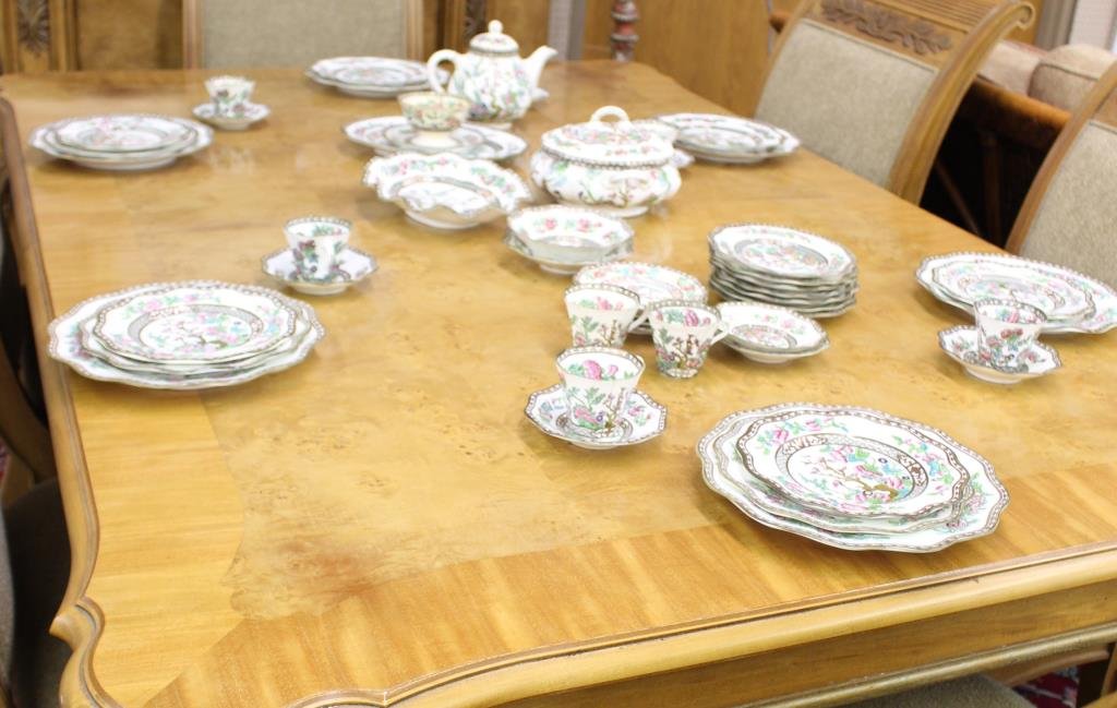 Coalport "Indian Tree" Porcelain Dinnerware: Coalport "Indian Tree" Porcelain Dinnerware, 49 pieces including: six dinner plates, five luncheon, four salad, seven bread and butter, four desert plates, eight demitasse cups, one tray, three servin