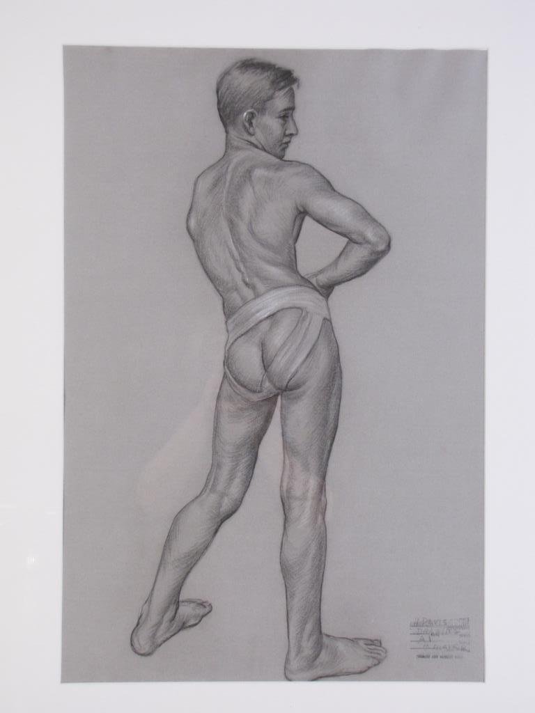 Harry A. Davis 24x16 Graphite Figure Study: Harry A. Davis (IN, 1914 - 2006) 24x16 , Graphite , SLR , Figure Study Provenance: Estate of the artist Executed during the artist's time at Herron Art School, class stamp lower right