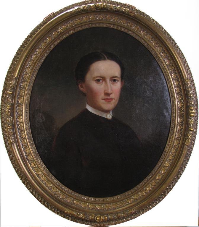 Jacob Cox 23.25x19.25 oval O/C Portrait of Emma: Jacob Cox 23.25x19.25 oval , O/C , unsigned , Portrait of Emma , Depicting: Emma Cox Whitcomb, artist's daughter Provenance: from the Clarence and Mildred Long collection Condition: previous restorati