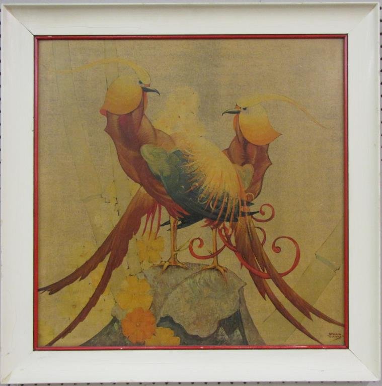 After Stark Davis, Exotic Birds Print: A print depicting two exotic birds, after the original by Stark Davis (American, 1885-1950), size as framed 28.5 x 28.5"