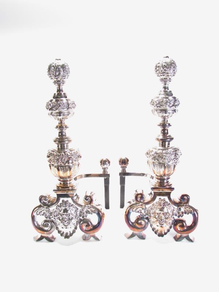 Pair of Baroque Style Silverplate Andirons (1 of 8)