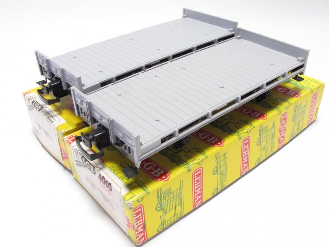 (2) LGB G Scale #4001 Low Sided Gondola: (2) LGB G Scale #4001 Low Sided Gondola, one with original box, (other has 4010 box)