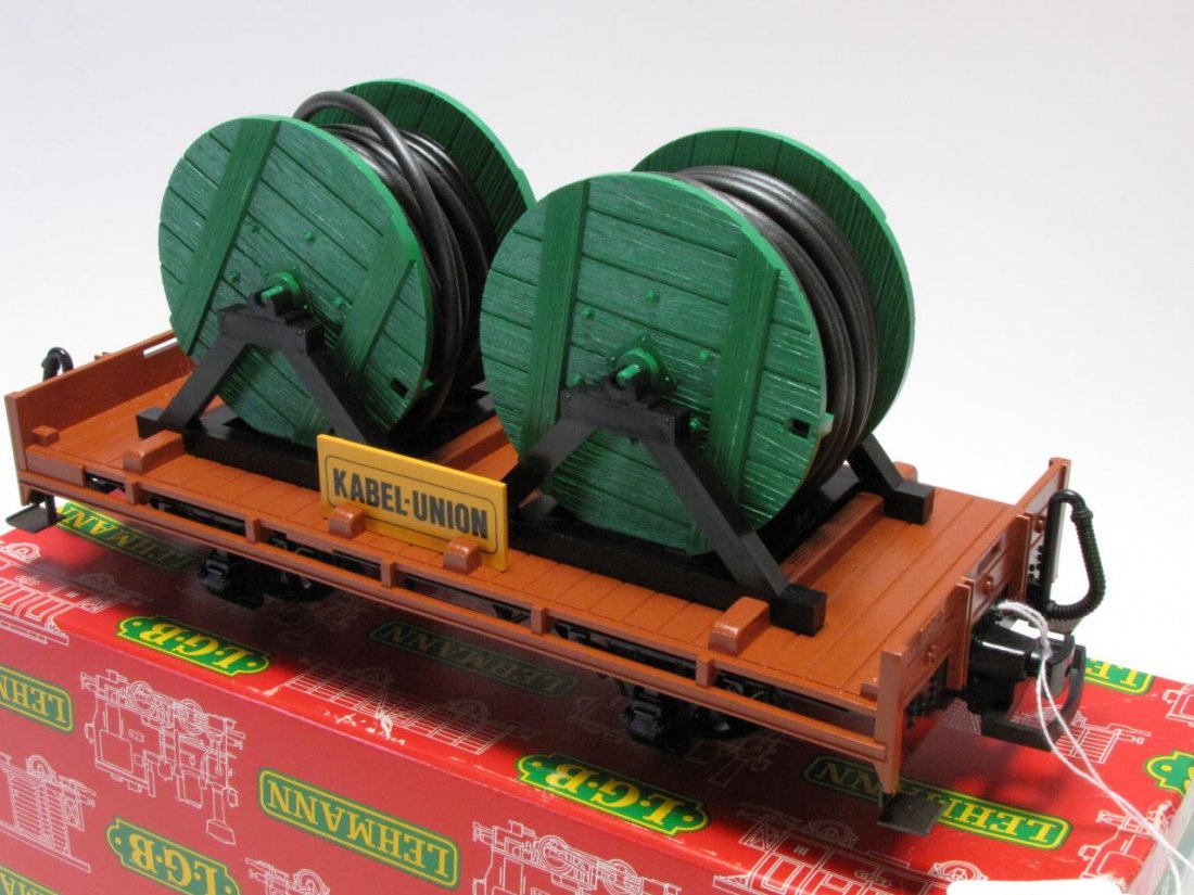 LGB G Scale #4002 Flat Car with Cables: LGB G Scale #4002 Kabel Union Flat Car With Cable Reels, with original box