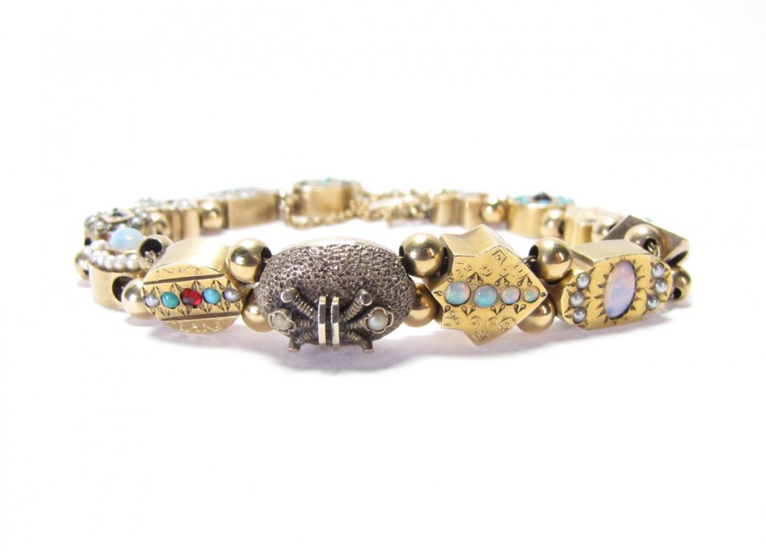 14K Antique Slide Bracelet with Opal and Pearl (1 of 3)
