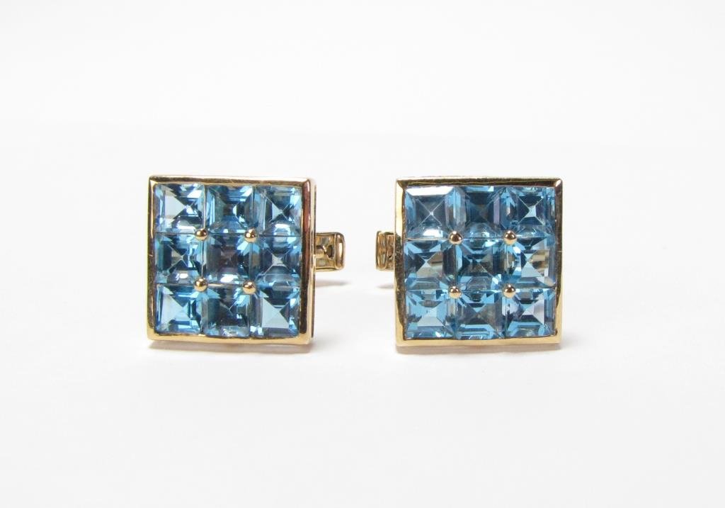 Pair of 14K Yellow Gold Blue Topaz Cufflinks (1 of 2)
