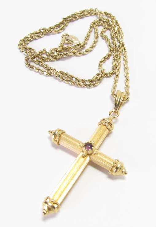 18K Yellow Gold Amethyst Cross Pendant (1 of 2)
