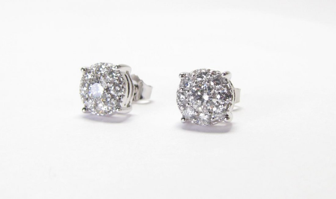 14K White Gold Diamond Earrings, 1CT (1 of 3)