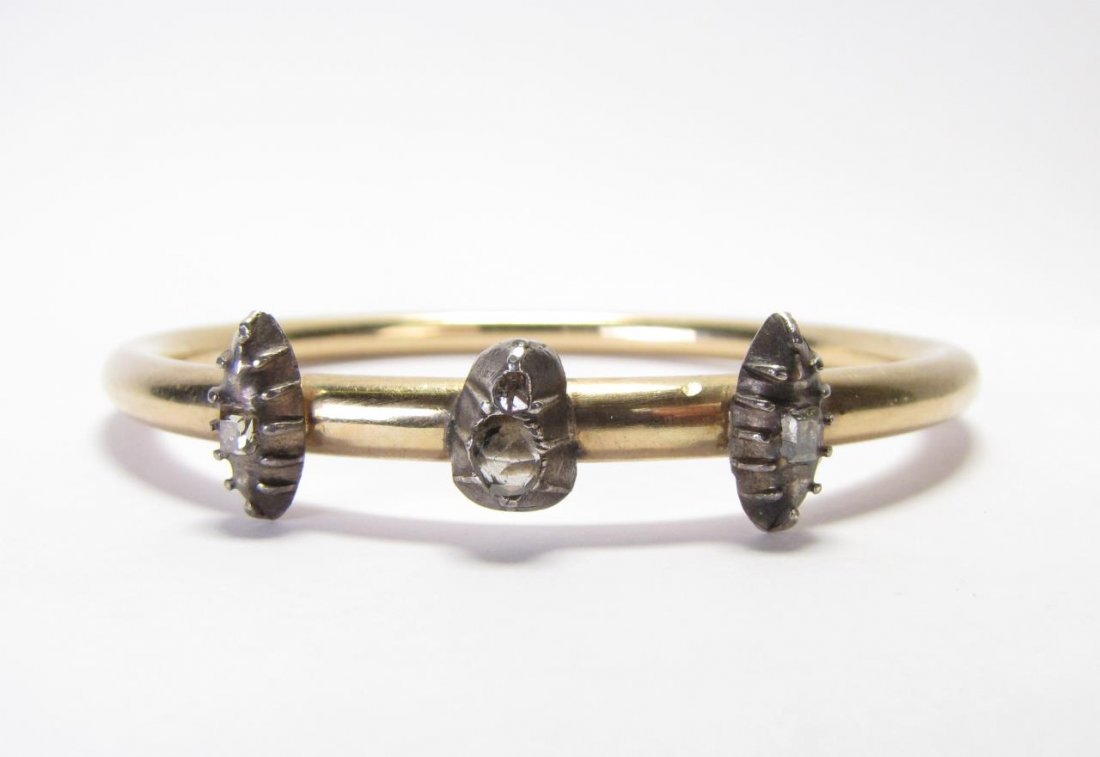 Ca 1800 14K YG Antique Bangle Bracelet, Diamond (1 of 3)