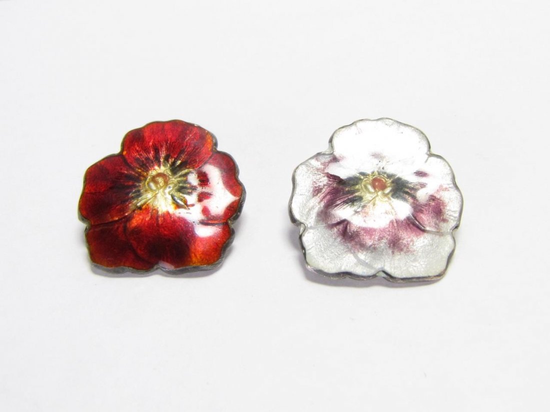 Sterling Enamel Pansy Pins (1 of 2)