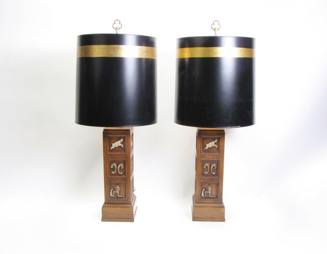 Pair Romweber Viking Oak Zodiac Lamps (1 of 1)