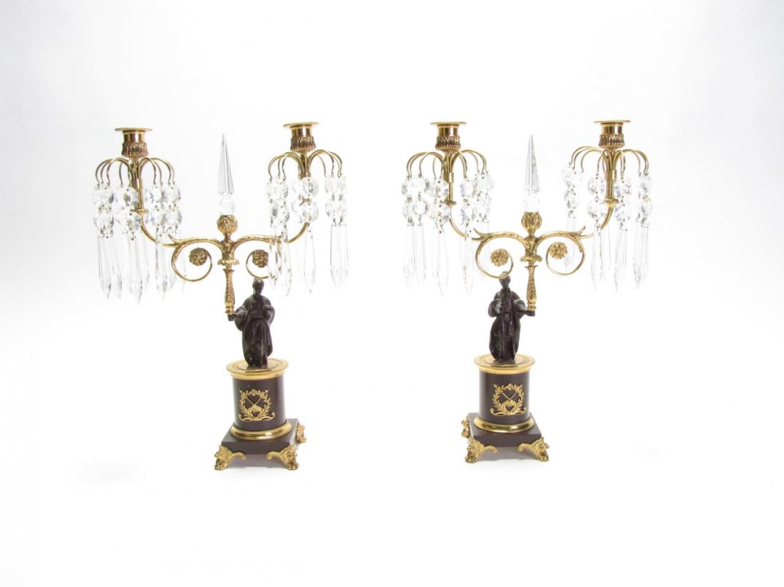Pair of Bronze Figural and Crystal Girandole (1 of 7)