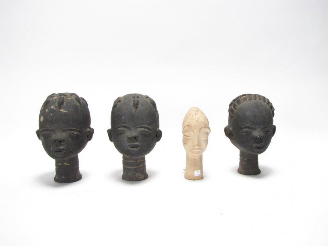 Four African Tribal Clay Heads (1 of 6)