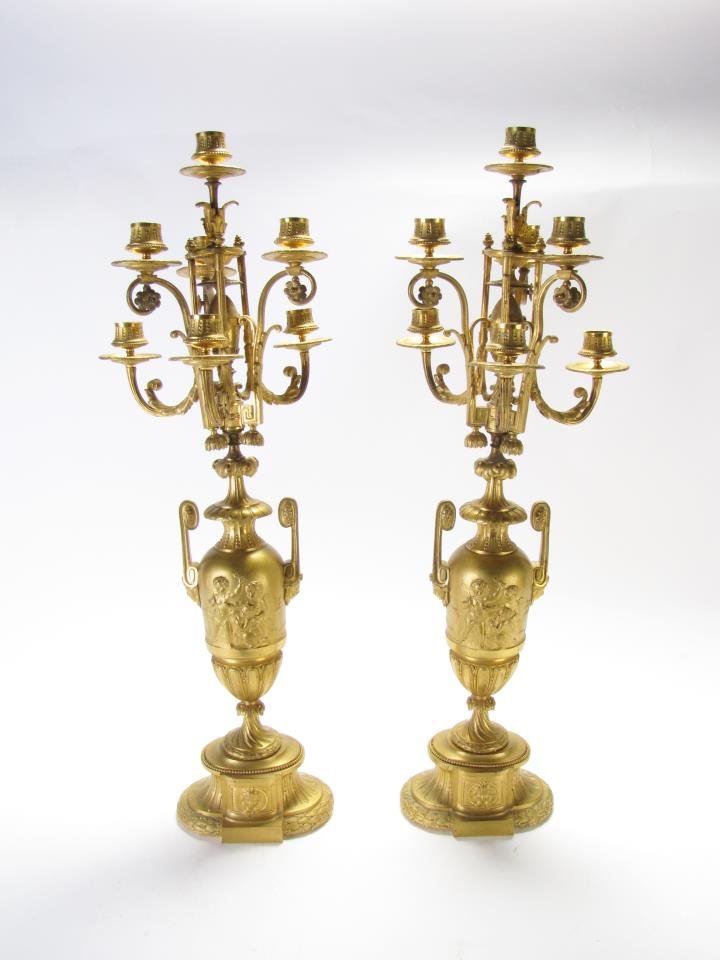 Pair of French Dore Bronze Seven Light Candelabra (1 of 5)