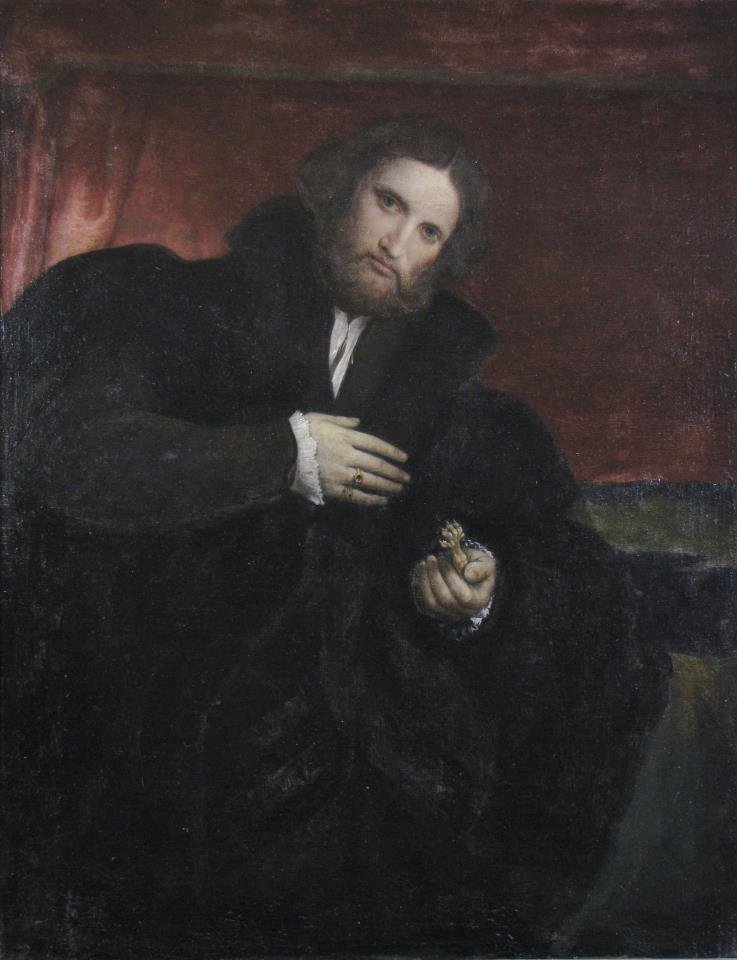 Unsigned Antique 38x30 O/C Portrait of Sorcerer (1 of 2)