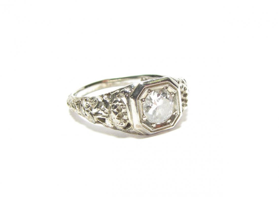 10K White Gold Antique Filigree Diamond Ring (1 of 4)