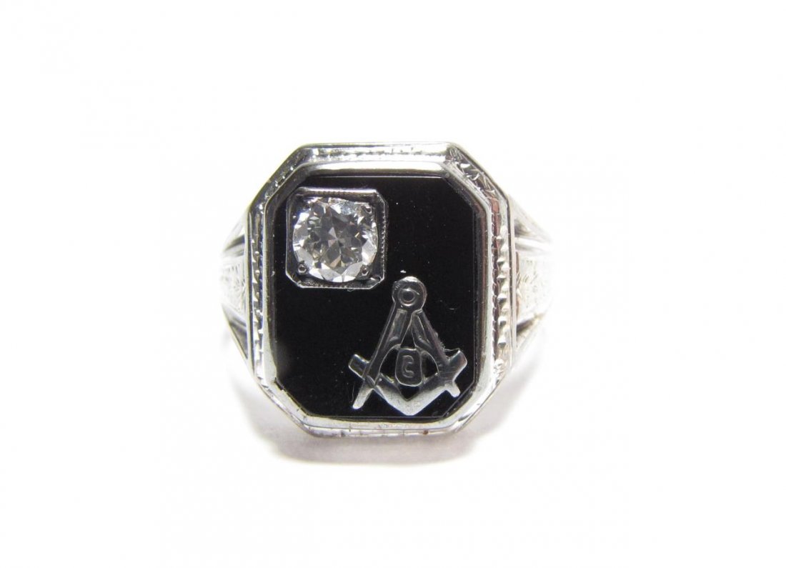 Gentleman's Onyx and Diamond Signet Ring (1 of 2)
