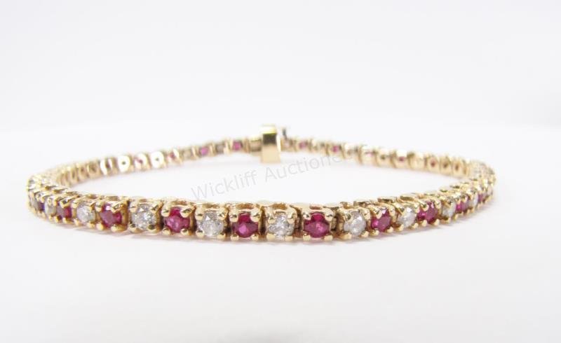 14K Yellow Gold Ruby and Diamond Tennis Bracelet (1 of 1)