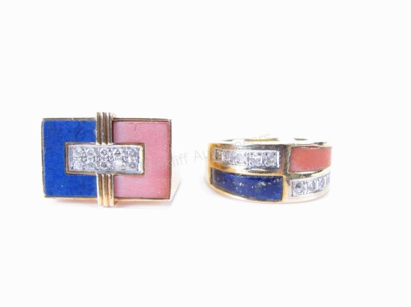 (2) 14K YG Lapis, Coral Diamond Rings (1 of 5)