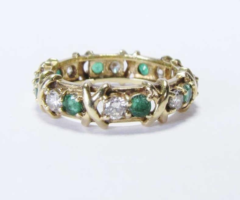 18K Yellow Gold Diamond and Emerald Band Ring (1 of 2)