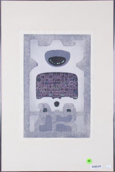 Limited Edition Japanese Woodcut, Yoshida: A limited edition woodblock, by Yoshida, Toshi, (Japan, 1911-1995) #46x200, "Delightful", sheet 15.5x10.5, dated 1973, signed and titled lower margin, size as framed 24x16